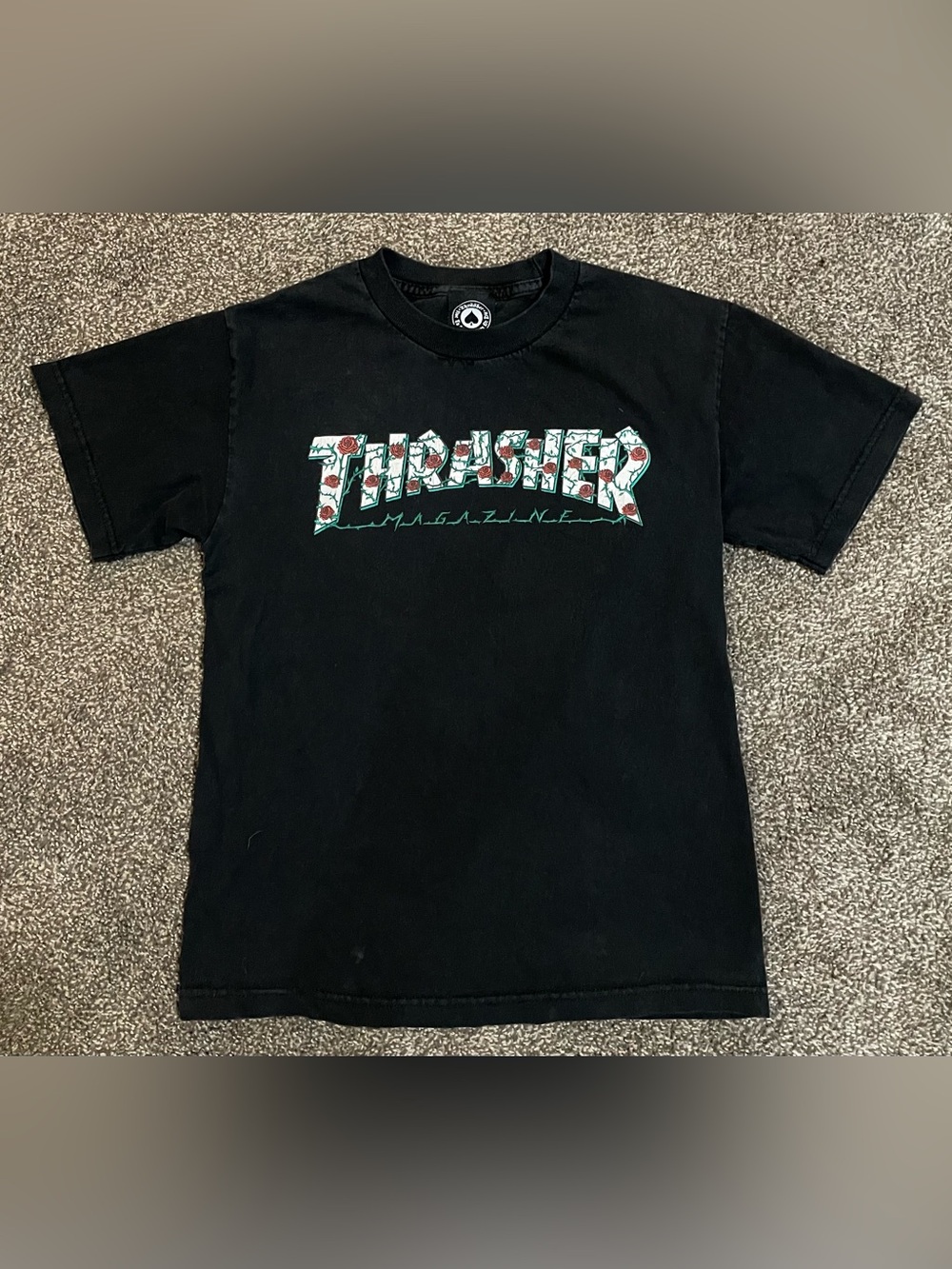 Thrasher Black T-Shirt with Roses & Thorns Logo